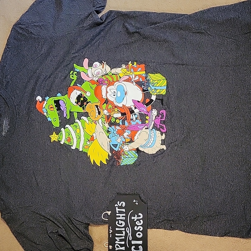 Nickelodeon Graphic T-Shirt Christmas Gray XL Short Sleeve